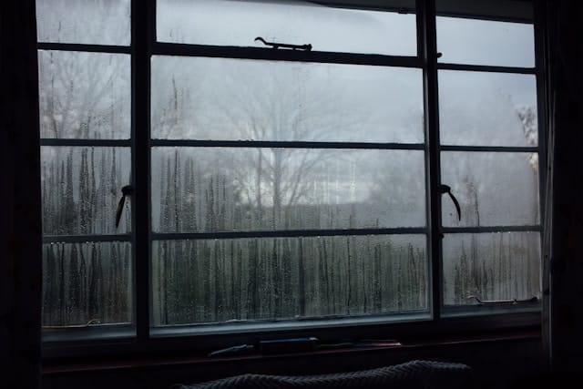Foggy glass on old steel windows.
