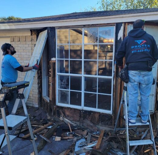 ProTex Remodeling is repairing years of damage to a wall that was caused by leaking windows in Grand Prairie, Texas.